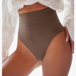 NWT cupshe brown ribbed high waisted tummy control shapewear thong size large